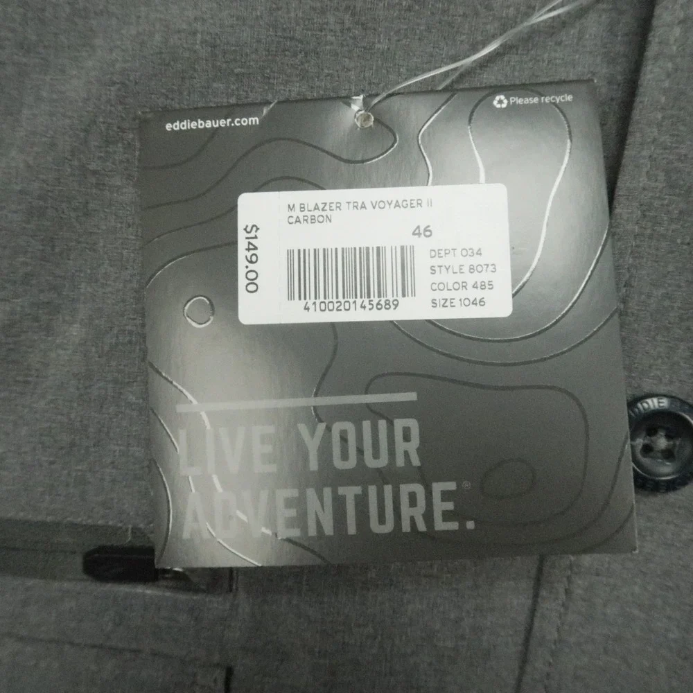 Eddie‎ Bauer Jacket Men 46 Gray Travex Voyager II Travel Blazer Vented NWT